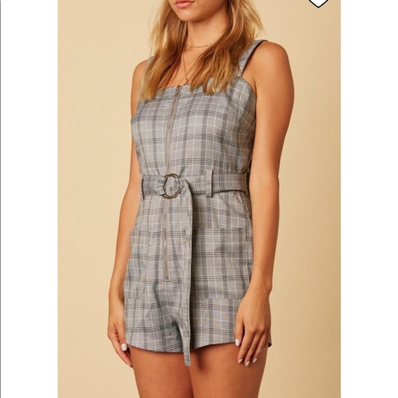 Cotton Candy LA Plaid Belted Romper - Picture 3 of 7